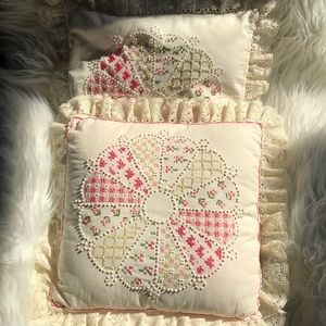 Sweet Country Shabby Look Cross Stitch Pillow